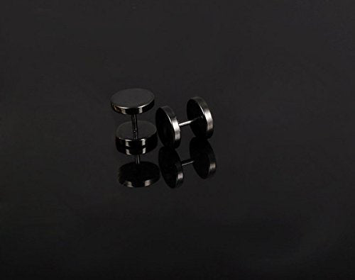 Asma Jewel House Dumbbell Design Man Fashion Stainless Steel Black Stud Earrings for Men (Pair)