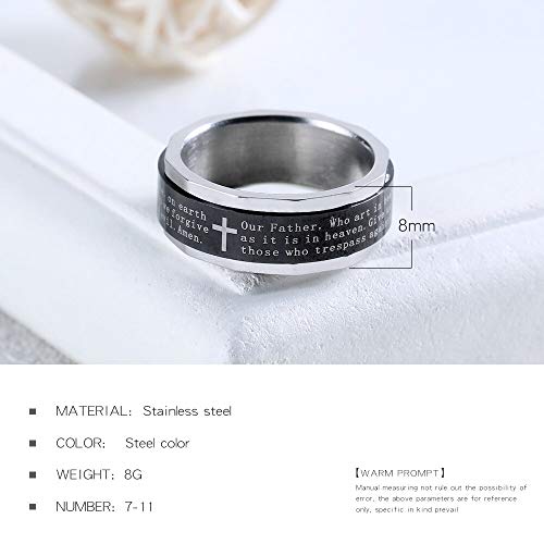 Asma Jewel House Stainless Steel Black Cross Solid Polished Lord's Prayer in English Polygonal Bible Verse Ring for Men/Boys