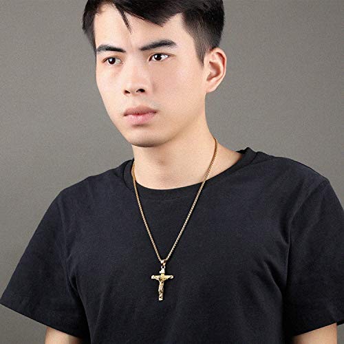 Asma Jewel House Stainless Steel Jesus Crucifix Cross Gold Plated Pendant Necklace for Men/Boys