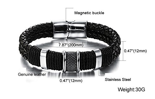 Asma Jewel House Genuine Leather Biker Bracelet Stainless Steel Magnetic Clasp Bracelet for Men