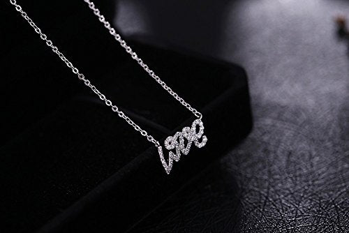 Asma Jewel House Love Letter Silver Clavicle Chain Clear CZ Micro Paved Pendant Necklace for Women and Girls