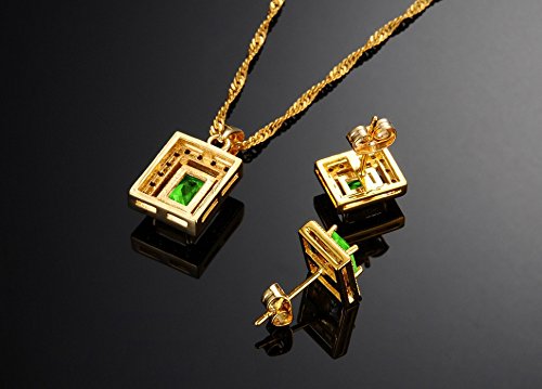 Asma 18k yellow gold plated rectangle shape austrian crystals necklace with earrings for women