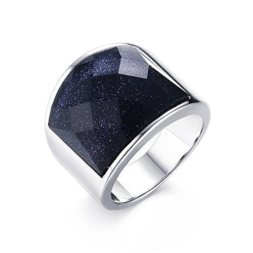 Asma Jewel House Stainless Steel Vintage Square Gemstone Blue Black Sandstone Band Ring for Men