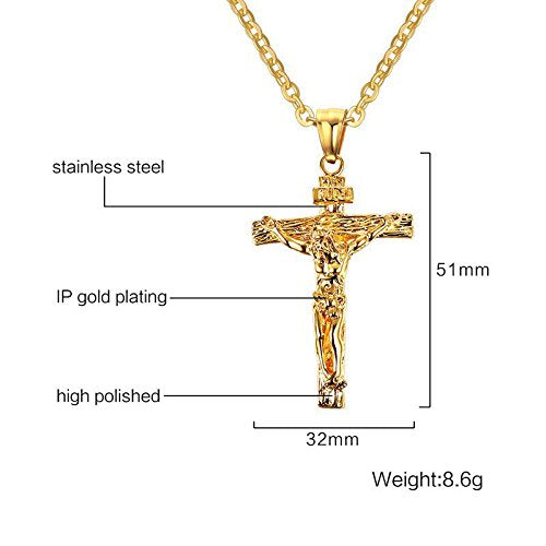 Asma Jewel House Stainless Steel Jesus Crucifix Cross Gold Plated Pendant Necklace for Men/Boys