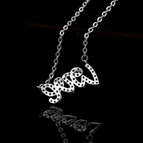 Asma Jewel House Love Letter Silver Clavicle Chain Clear CZ Micro Paved Pendant Necklace for Women and Girls