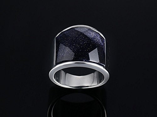 Asma Jewel House Stainless Steel Vintage Square Gemstone Blue Black Sandstone Band Ring for Men