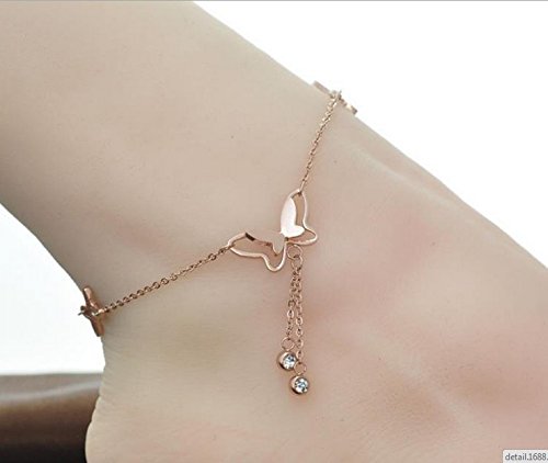 Asma Jewel House Elegant Butterfly Rose Gold Plated Stainless Steel Anklet for Women