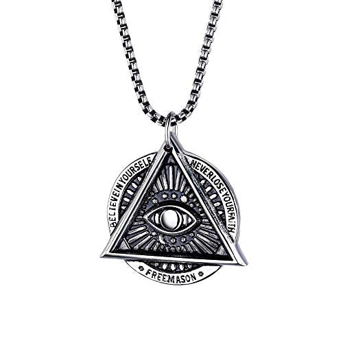 Asma Jewel House Horus Eye of Providence Freemason Evil Eye Stainless Steel Talisman Sign Necklace for Men/Boys