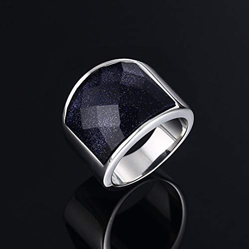 Asma Jewel House Stainless Steel Vintage Square Gemstone Blue Black Sandstone Band Ring for Men