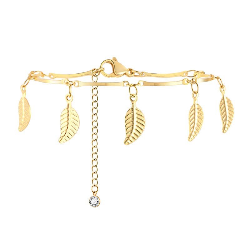 Asma Jewel House Stainless Steel Leaf Gold Color Adjustable Bracelet anklet or Women Girls