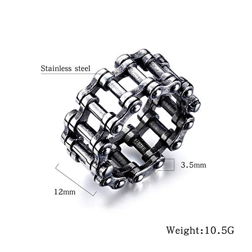 Asma Jewel House Stylish Motorcycle Biker Chain Stainless Steel Bicycle Link Band Ring for Men Boys (Antique Silver, 9.0)