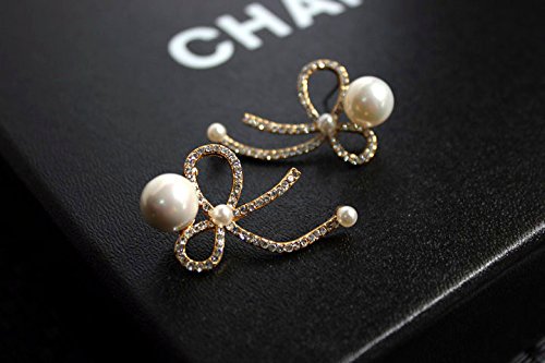 Asma Jewel House equisite pearl bow gold colour earrings for Women/Girls