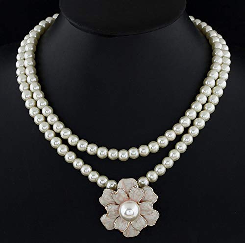 Asma Jewel House Double Layer Big Simulated Pearl Flower Sweater Necklace for Women/Girls