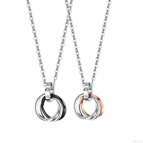 Asma Jewel House Three Rings Round Circle Pendant Couple Love Matching Pendant Necklace for Lovers/Couples Set of 2