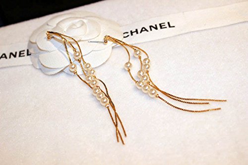 Asma gold colour long tassel pearl earrings for women