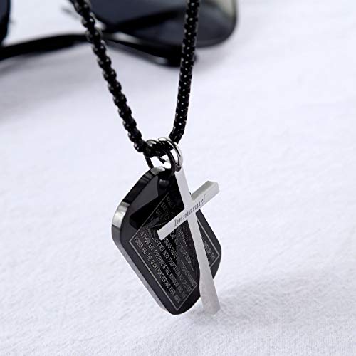 Asma Jewel House Bible Dog Tag Faith Christ Prayer Christian Scripture Stainless Steel Immanuel Cross English Lord's Prayer Pendant Necklace for Men/Boys