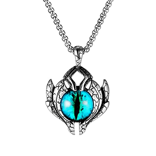 Asma Jewel House Stainless Steel Hip Hop Demon Blue Evil Eye Pendant Necklace for Men