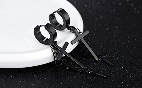 Asma Jewel House Black Stainless Steel Unisex Earrings Trendy Cross Charms Dangle for Men Women