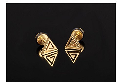 Asma Jewel House Gold Color Triangle Design Screw back Stud Earrings for Men (Pair)