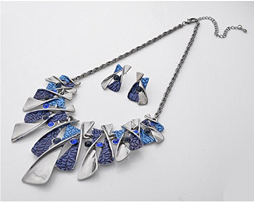 Asma luxury blue colour retro design necklace with earring for women