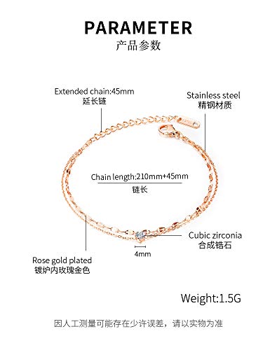 Asma Jewel House Simple Stainless Steel CZ Anklet Double-Layer for Girls