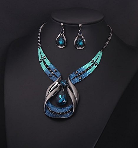 Asma Jewel House blue green big gem Crystal Statement bead collar choker necklace set with earrings for women