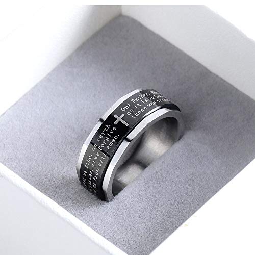 Asma Jewel House Stainless Steel Black Cross Solid Polished Lord's Prayer in English Polygonal Bible Verse Ring for Men/Boys