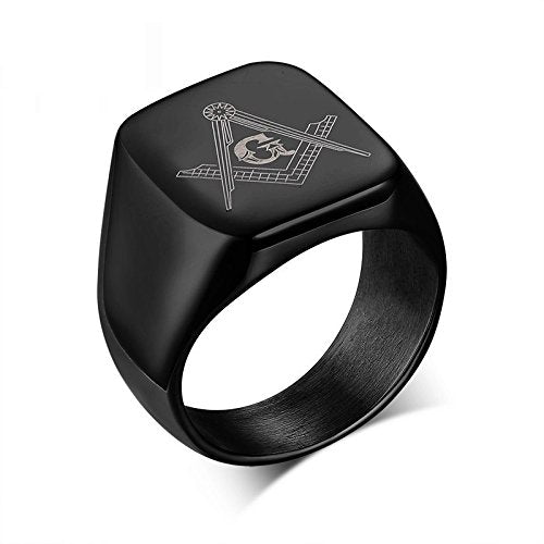 Asma Jewel House Rock Stainless Steel Black Color Big Masonic Ring for Men