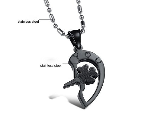 Asma Stainless Steel Silver and Black Couple Pendant Necklace (1 Pair) Gift for Lover