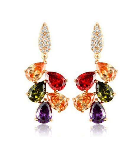 Asma 18K Rose Gold Plated Pearl Cut Multi Color Mona Lisa AAA+ Cubic Zircon Drop Dangle Earrings for Women