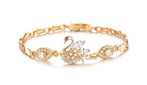 Asma Jewel House Gorgeous 18k Gold Plated Bangle Inlaid Swarovski Elements Crystal Swan Design Bracelet for women