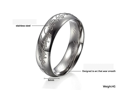 Asma Jewel House Fashionable Titanium Steel Men's The Lords of The Rings Silver Finger Ring for Men