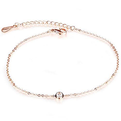 Asma Jewel House AAA+ Cubic Zirconia Casual Sporty Rose Gold Color Barefoot Sandal Stainless Steel Anklet Bracelet for Girls Women