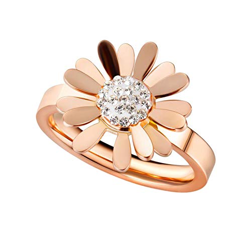 Asma Jewel House Rose Gold Plated Daisy Flower Stainless Steel Ring for Women Girls