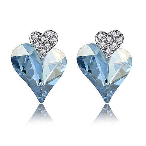 Asma High Grade Genuine Swarovski Elements Blue Heart Shaped Earrings for Women