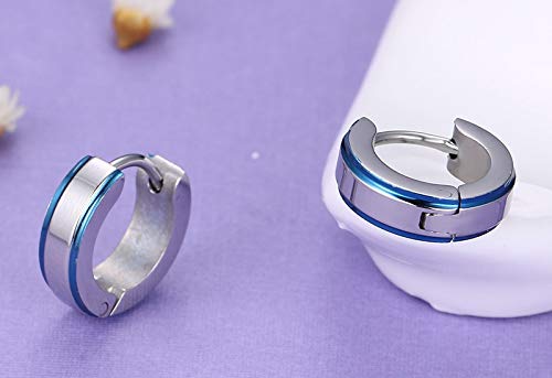 Asma Jewel House Small Stainless Steel Hoop Electric blue Earrings for Women Men