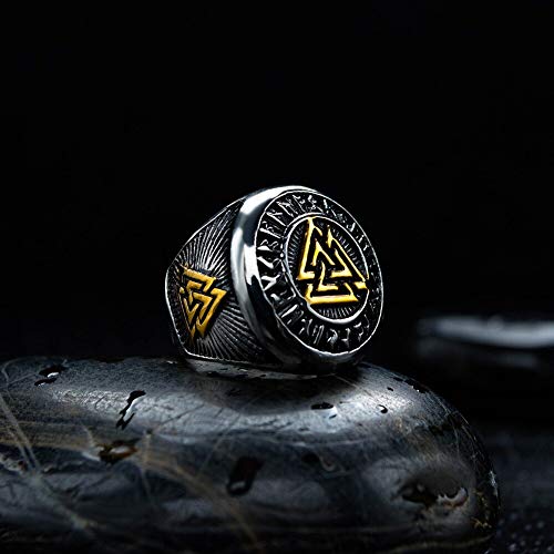 Asma Jewel House Stainless Steel Norse Viking Celtic knot Odin logo tripple valknut ring For Men Boys (9.0)