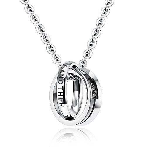 Asma Love ONE Another Double Rings Stainless Steel Zircon Pendant Necklace, Silver/Rose Gold for Couples