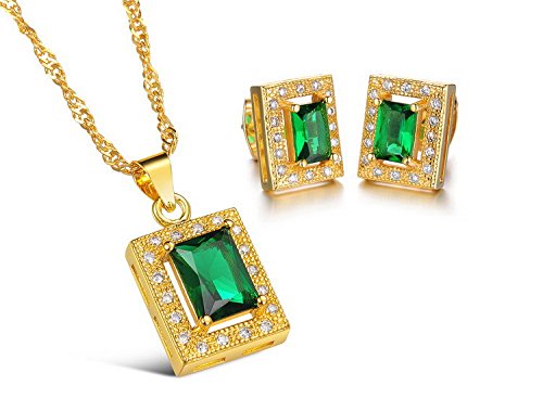 Asma 18k yellow gold plated rectangle shape austrian crystals necklace with earrings for women