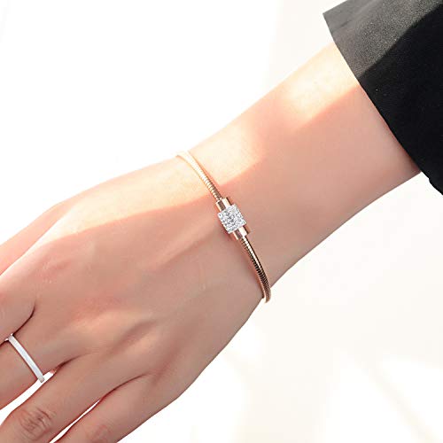 Asma Jewel House cz diamond-studded square snake chain stainless steel/rose gold plated magnetic bracelet for Women/Girls