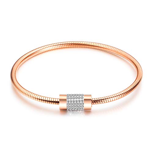 Asma Jewel House cz diamond-studded square snake chain stainless steel/rose gold plated magnetic bracelet for Women/Girls