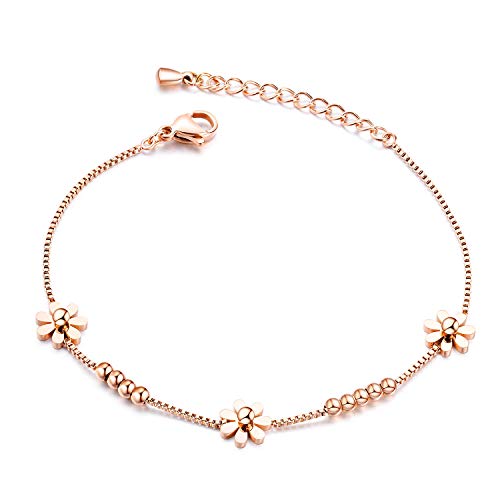 Asma Jewel House Simple Style Two colors Rose Gold and Silver Daisy Flower Sun Flower Chain Stainless Steel Bracelet for Women Girls