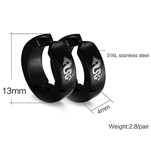 Asma Jewel House Black Color Stainless Steel Dragon Hoop Earrings For Men and Women