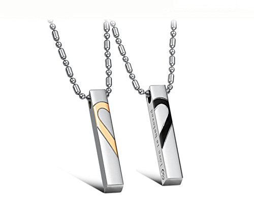 Asma Jewel House Love Heart Bead Chain Stainless Steel CZ Strip His Queen Her King Pendant Necklace for Lovers/Couples