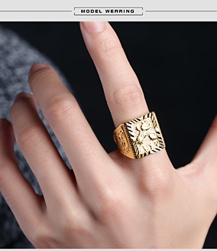 Asma Flying Eagle Gold Plated Copper Chinese Carving Traditional Charm Ring Adjustable for Men/Boys