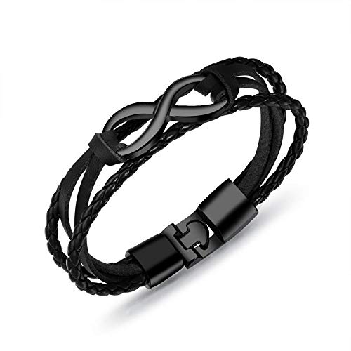 Asma Jewel House Leather Stainless Steel Bracelet for Unisex Adult (Black)