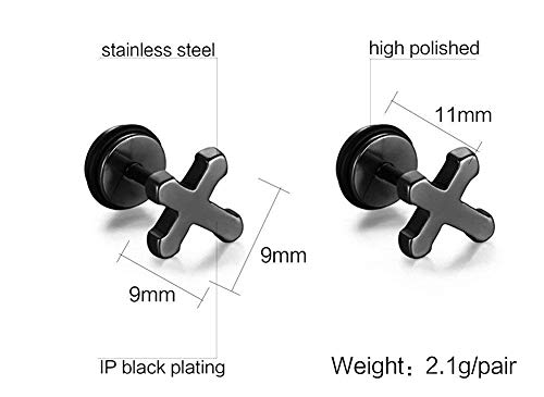 Asma Jewel House Stainless Steel Black Small Cross Stud Earrings with Screw Back for Men/Boys