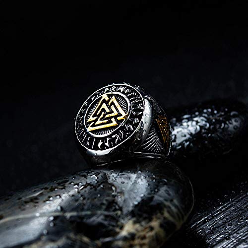 Asma Jewel House Stainless Steel Norse Viking Celtic knot Odin logo tripple valknut ring For Men Boys (9.0)