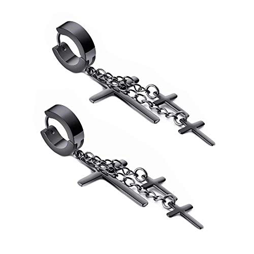 Asma Jewel House Black Stainless Steel Unisex Earrings Trendy Cross Charms Dangle for Men Women