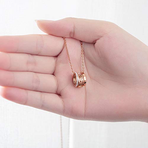 Asma Jewel House Tripple Ring Rose Gold Diamond Roman Numerals Pendant Necklace for Women Girls